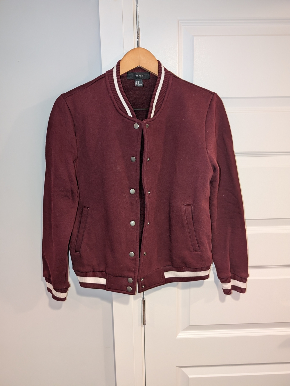 Forever 21 Maroon Bomber Jacket with White Trim